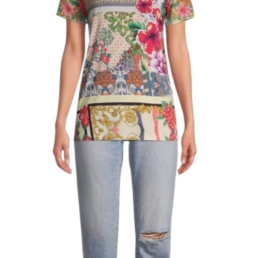Johnny Was Catalina Block T-Shirt Patchwork Floral Blend Multicolor Size M - Picture 3 of 7